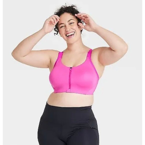All in Motion High Support Sculpt Zip Front Sports Bra Vibrant Pink - Picture 1 of 14